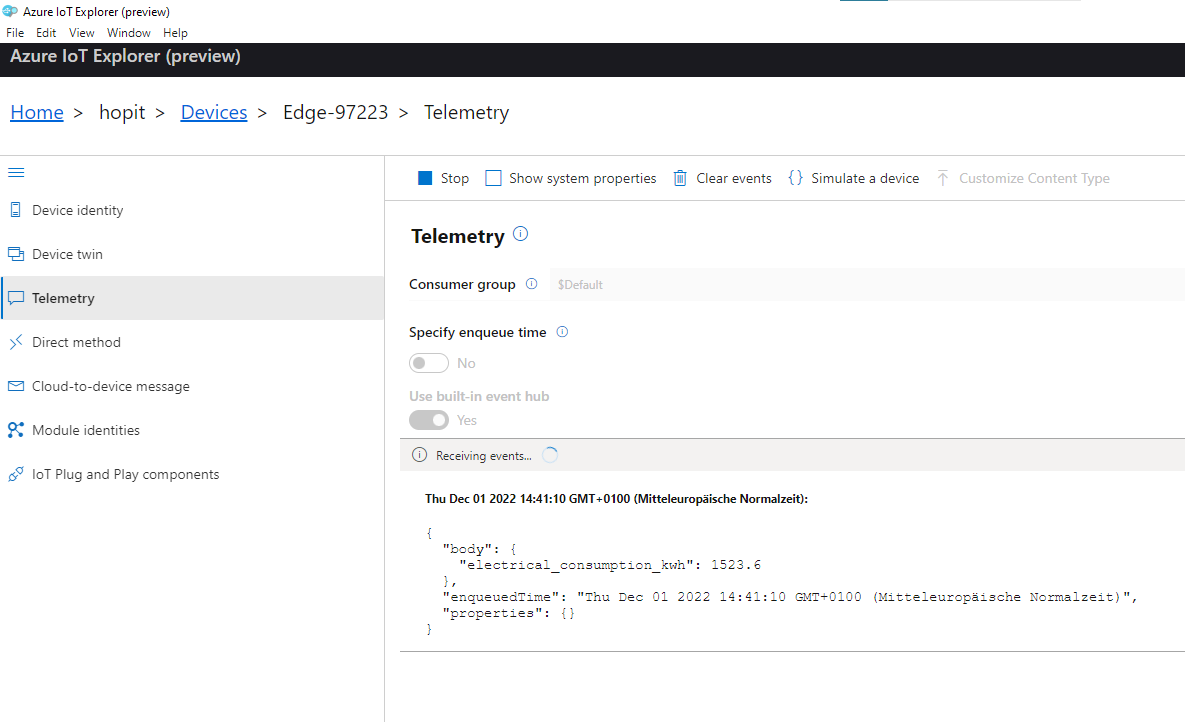 Azure IoT Explorer Telemetry