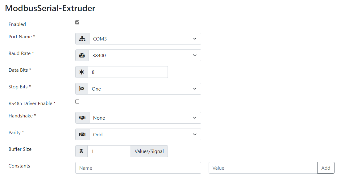 Modbus Serial Target Settings