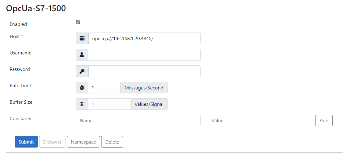 OPC UA Target Settings